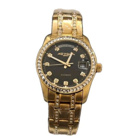 MZI Watch Co. Germany crystals Gold-tone 3 ATM Automatic Men's Wristwatch NEW
